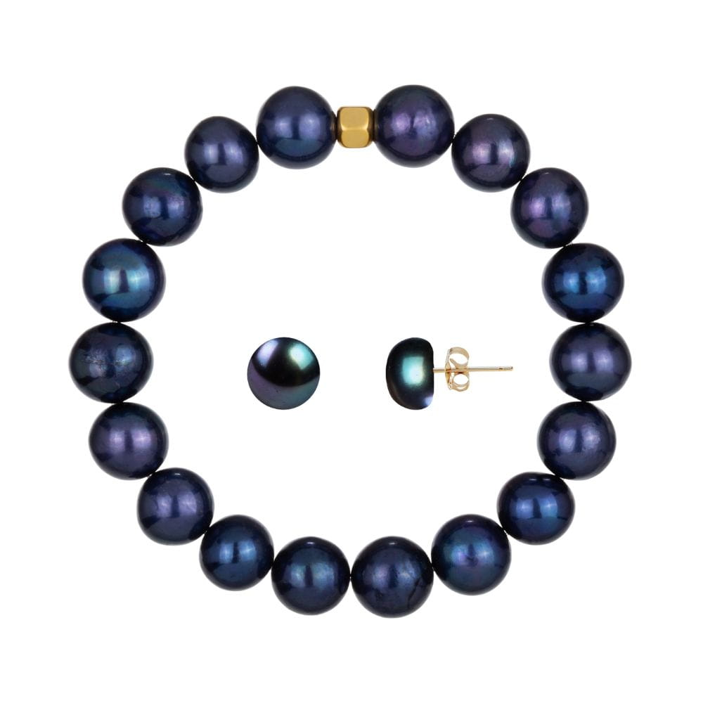 TAHA Komplet bransoletka kolczyki czarne perły 10 mm