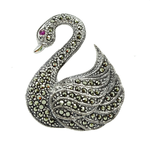 LAIMA Srebrna broszka z markazytami łabędź