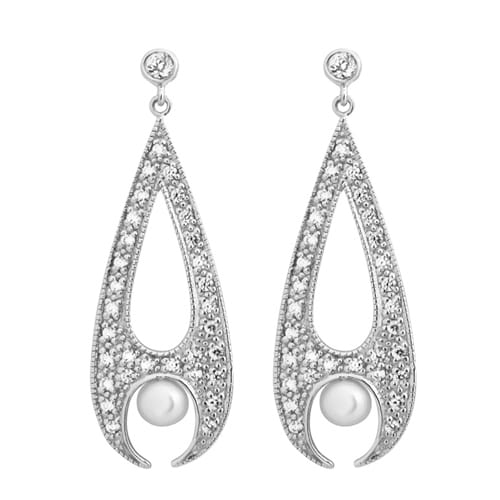 RAJSKIE PTAKI Długie srebrne kolczyki z perłą