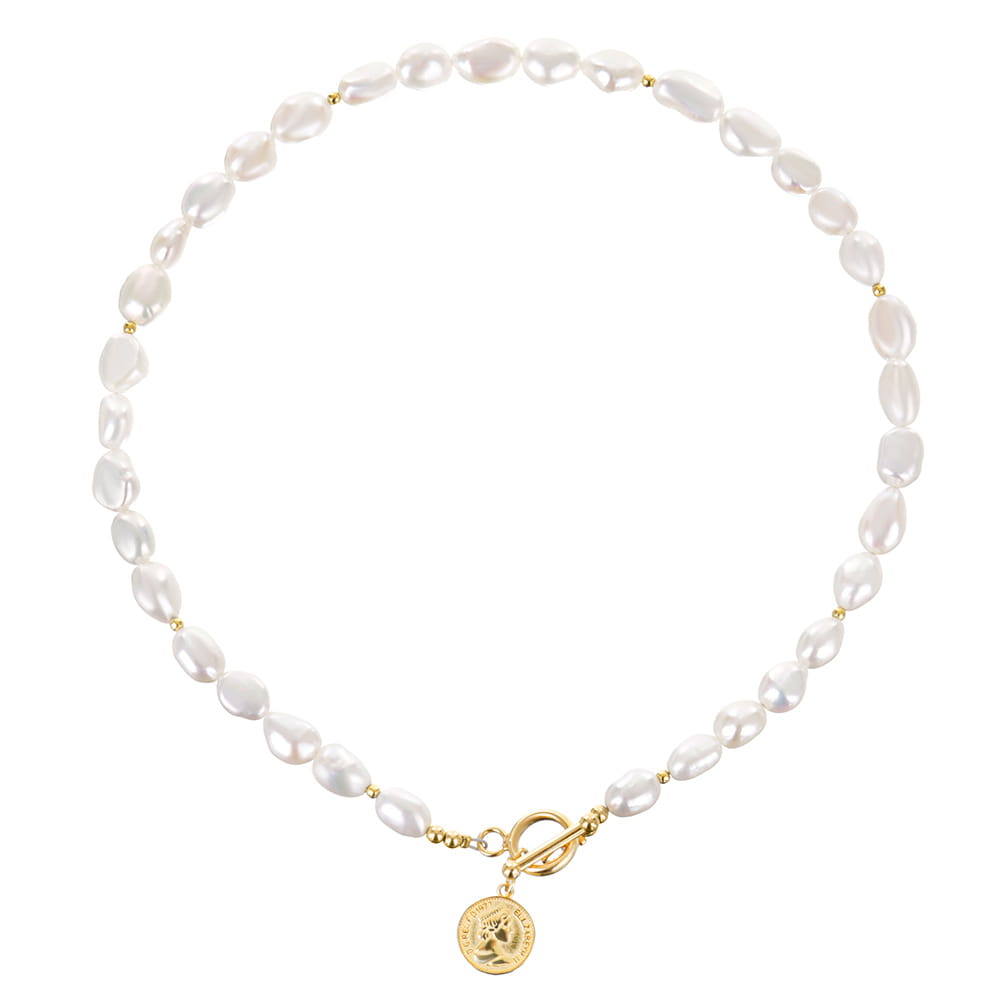 TAMOE Naszyjnik białe naturalne perły nieregularne monetka chocker