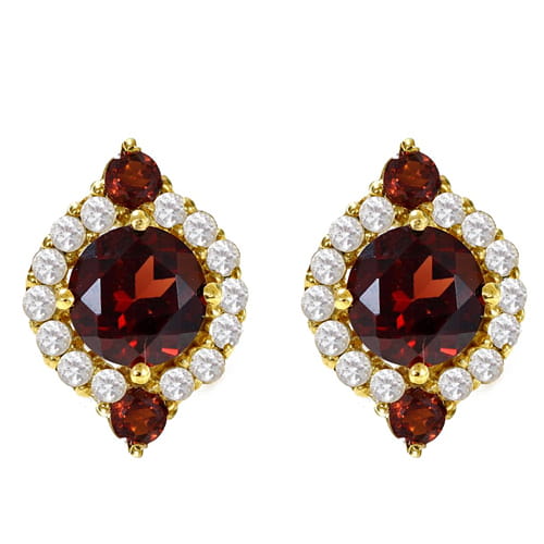 GILDA Srebrne kolczyki z granatami sztyft pozłacane 2,4 ct