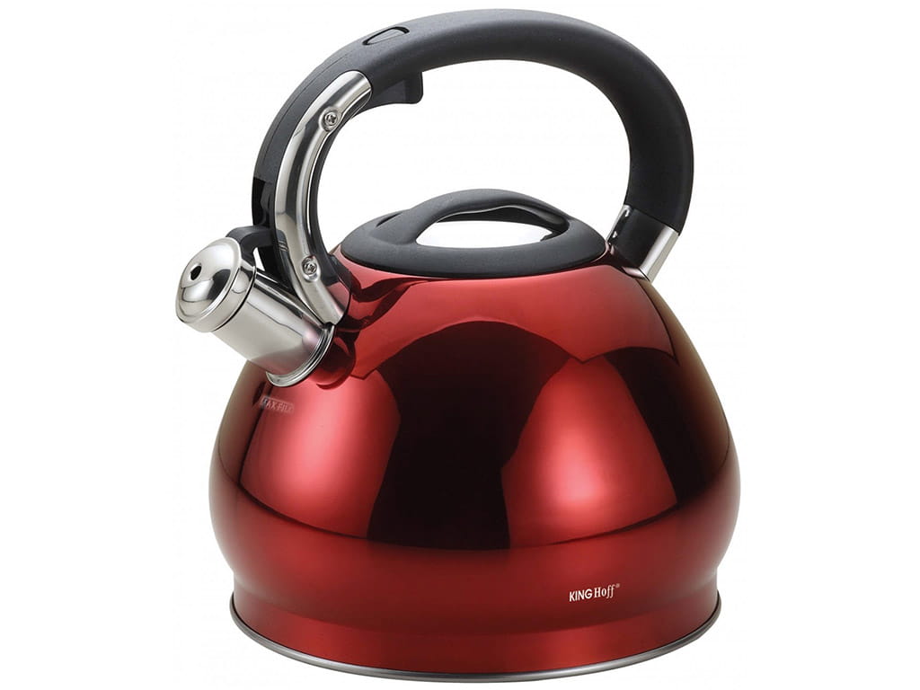 Czajnik na indukcję Kinghoff KH 1212 Stalowy czerwony z gwizdkiem 3.4 Litra