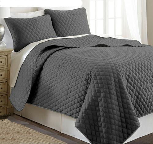 Narzuta na łóżko pikowana 220x240 cm PIRUU dwustronna szary