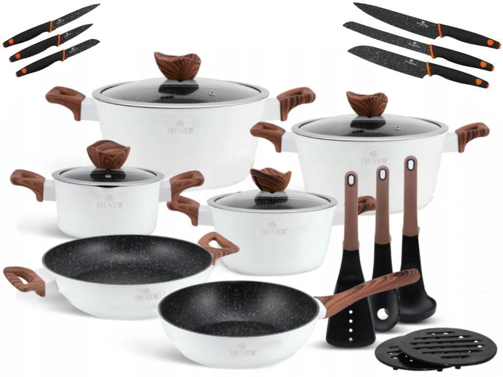Garnki marmurowe Zilner ZL 8515 noże Berlinger Haus 2111 Indukcja zestaw garnków