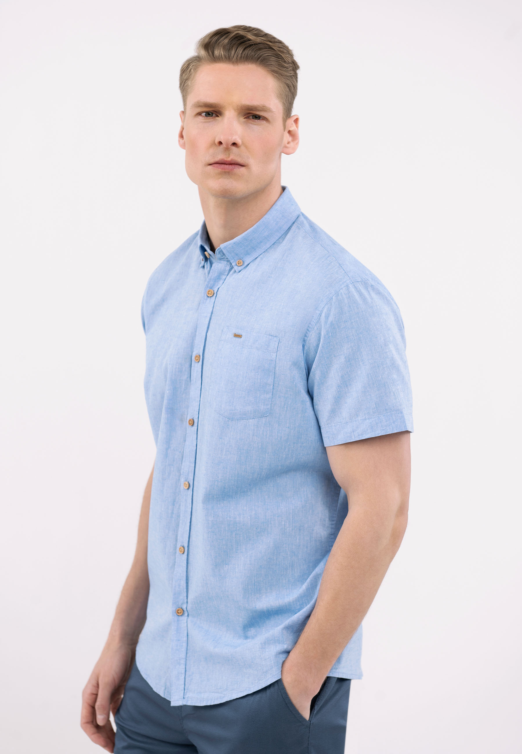 Koszula z domieszką lnu, Regular Fit, C-LIN
