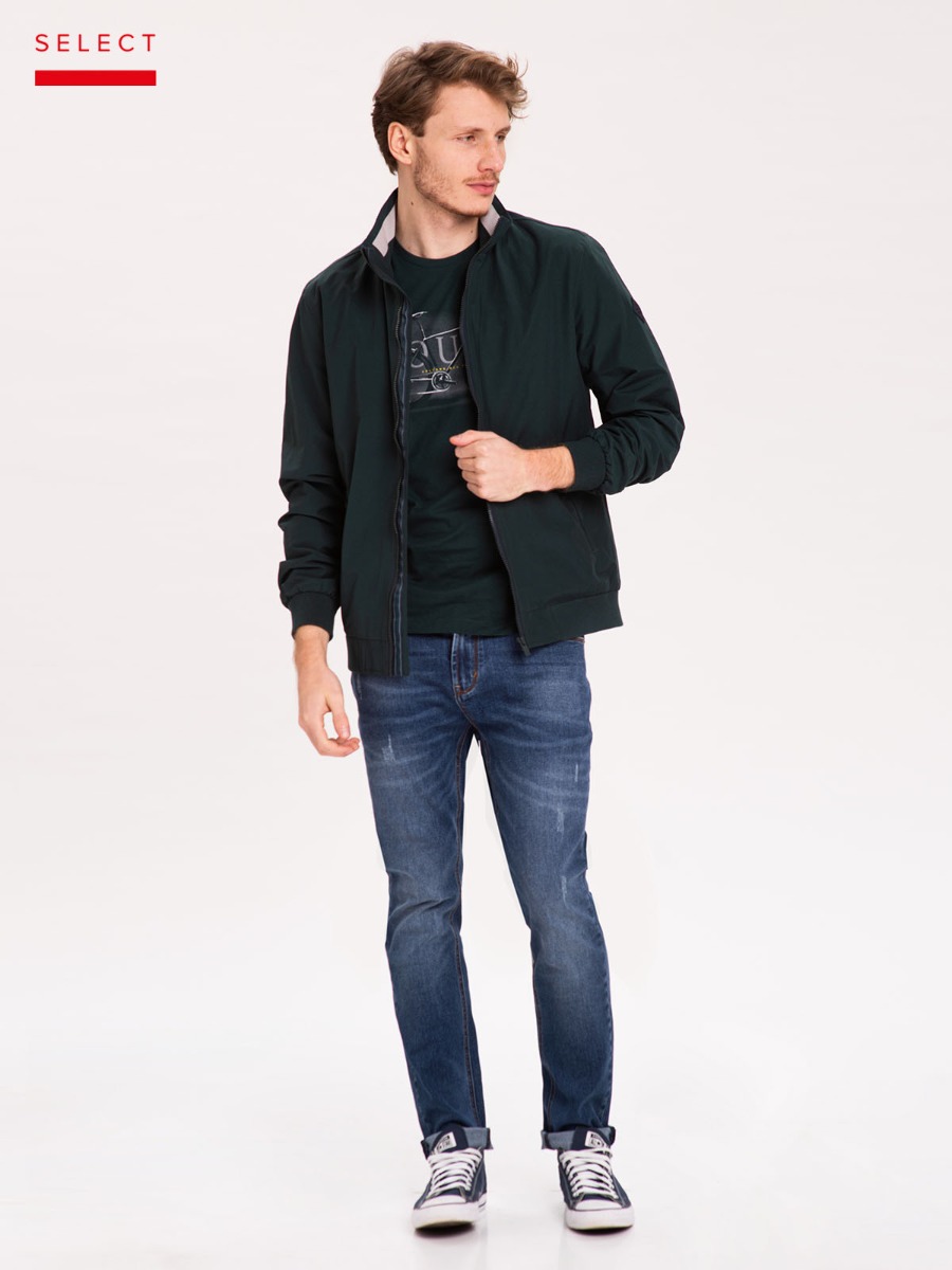 Zielona kurtka przejściowa męska z wysokim kołnierzem J-PIKE