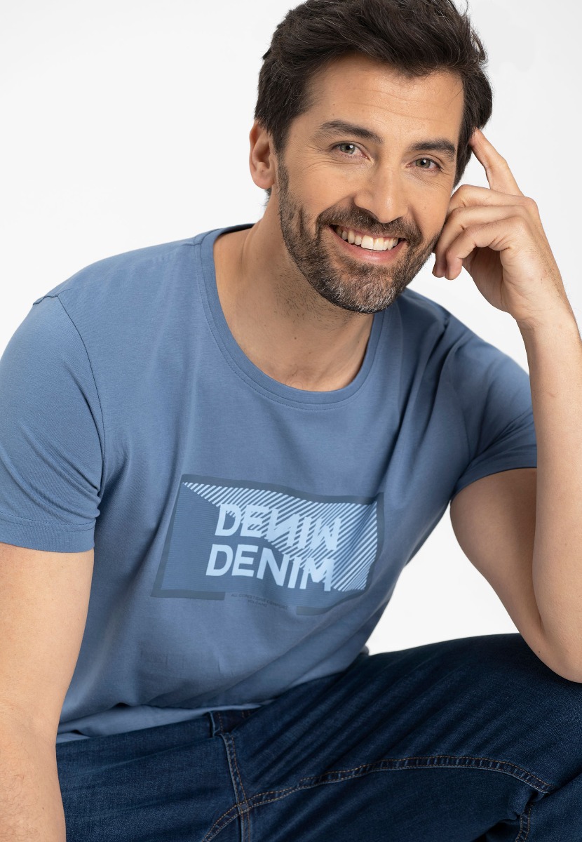 Męska niebieska koszulka z nadrukiem T-ENIM