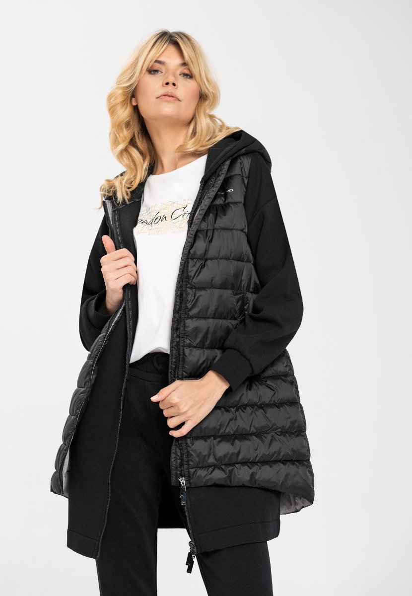 Pikowany bezrękawnik damski z kapturem V-SAVANA