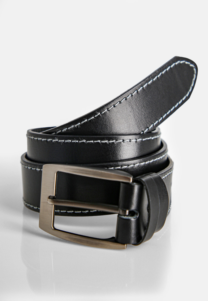 Czarny pasek męski z jasnoszarym przeszyciem REGO 2