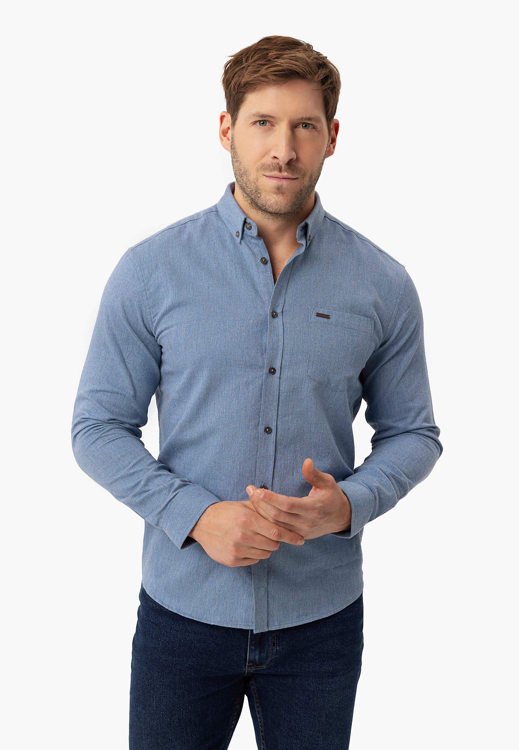 Bawełniana, niebieska koszula K-NANDO