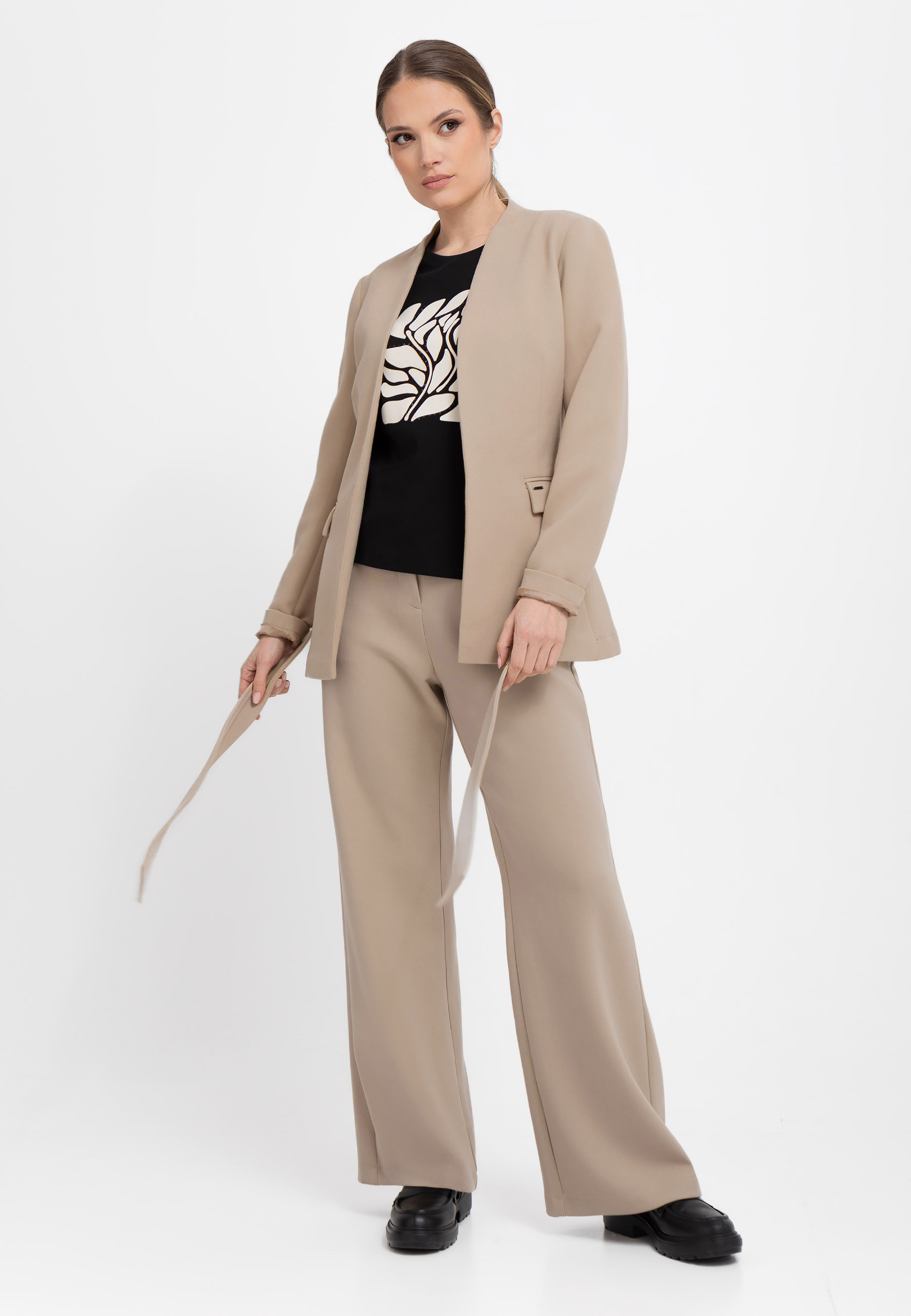 Eleganckie spodnie z szeroką nogawką R-MILEN