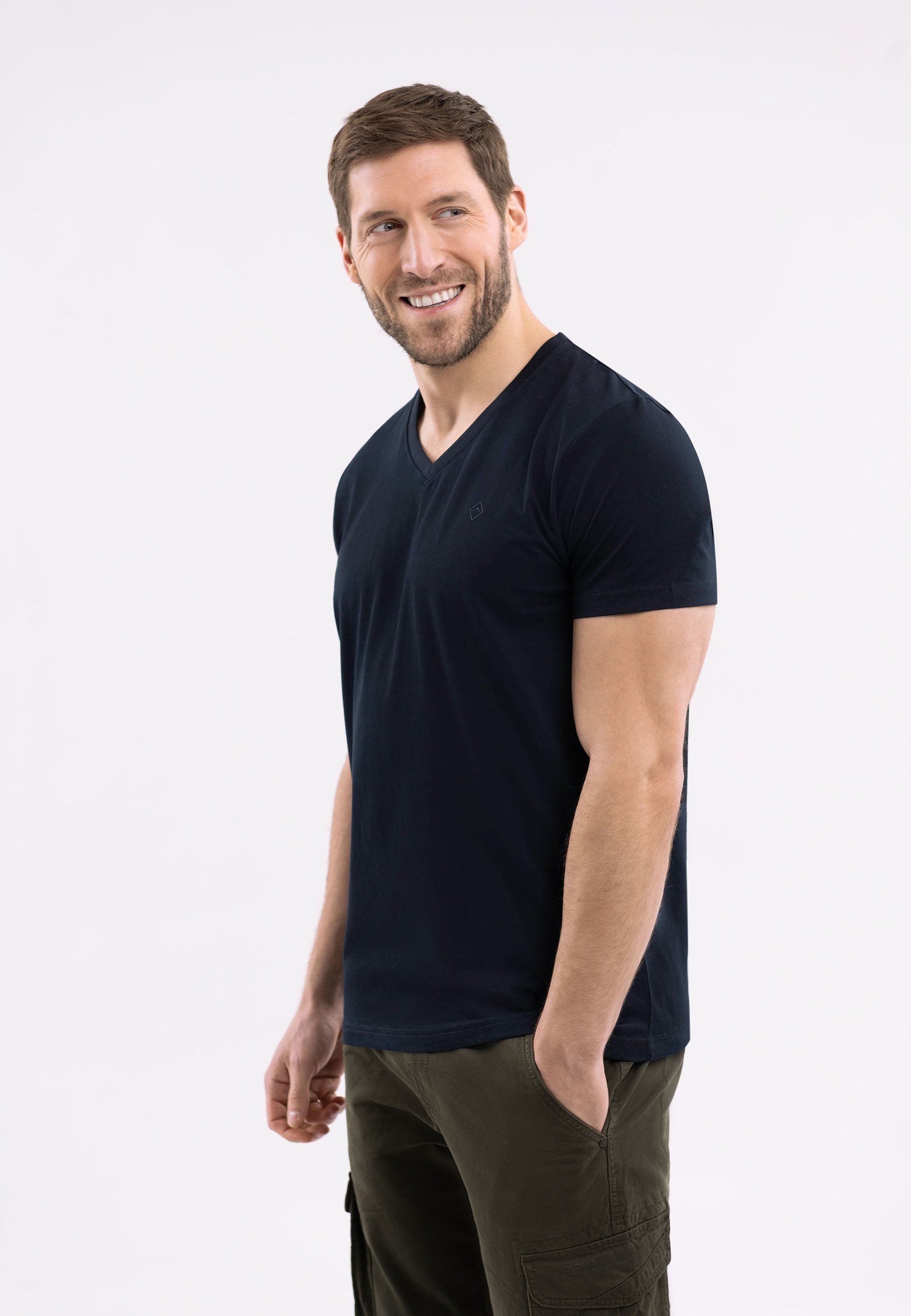 Ciemnogranatowy t-shirt z dekoltem w serek T-SLIT