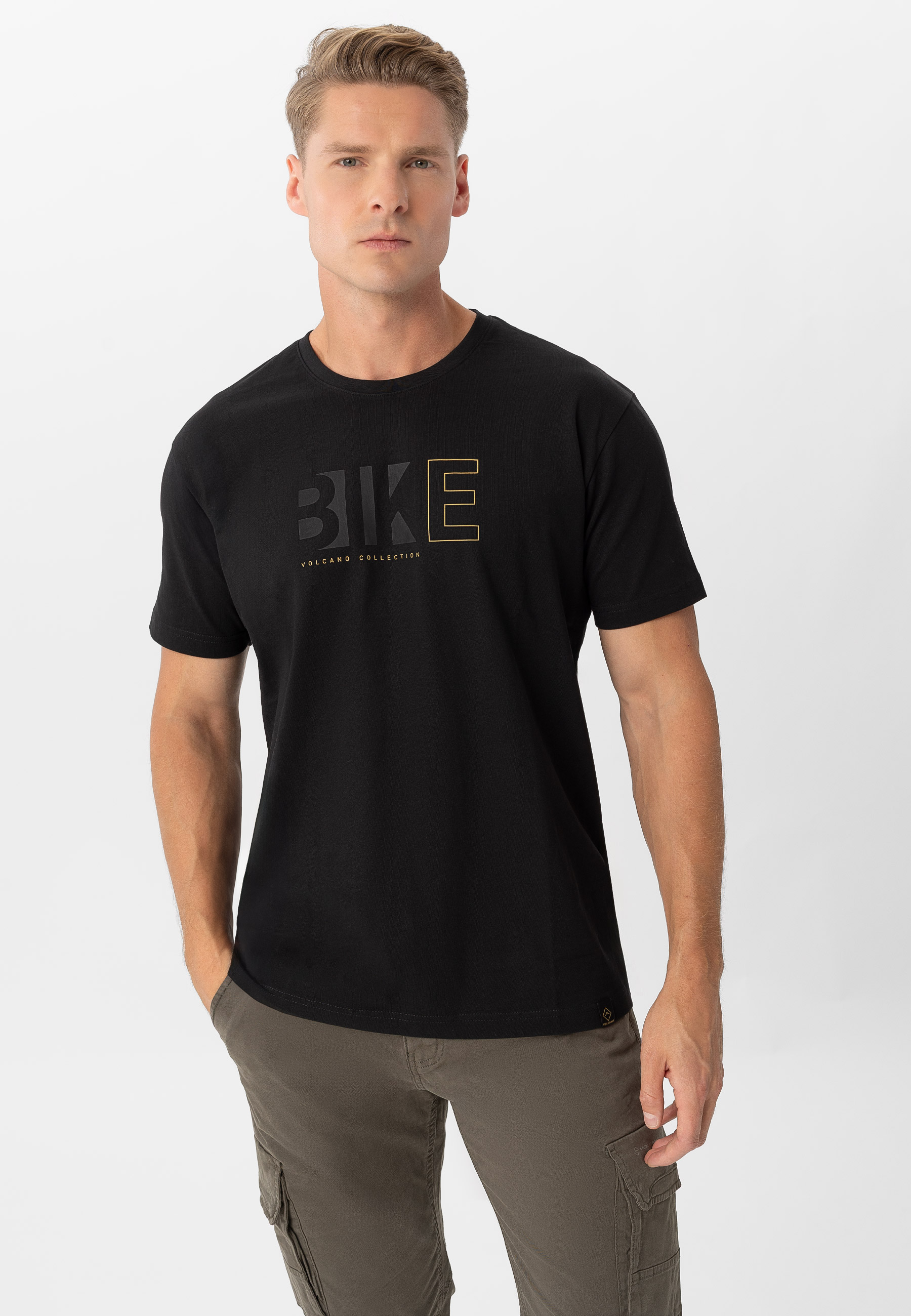 T-shirt męski czarny, Comfort Fit, T-EKIB