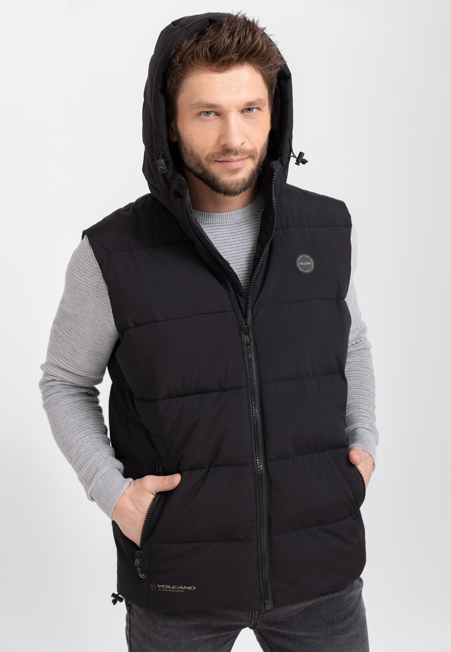 Pikowany bezrękawnik z kapturem V-EGON