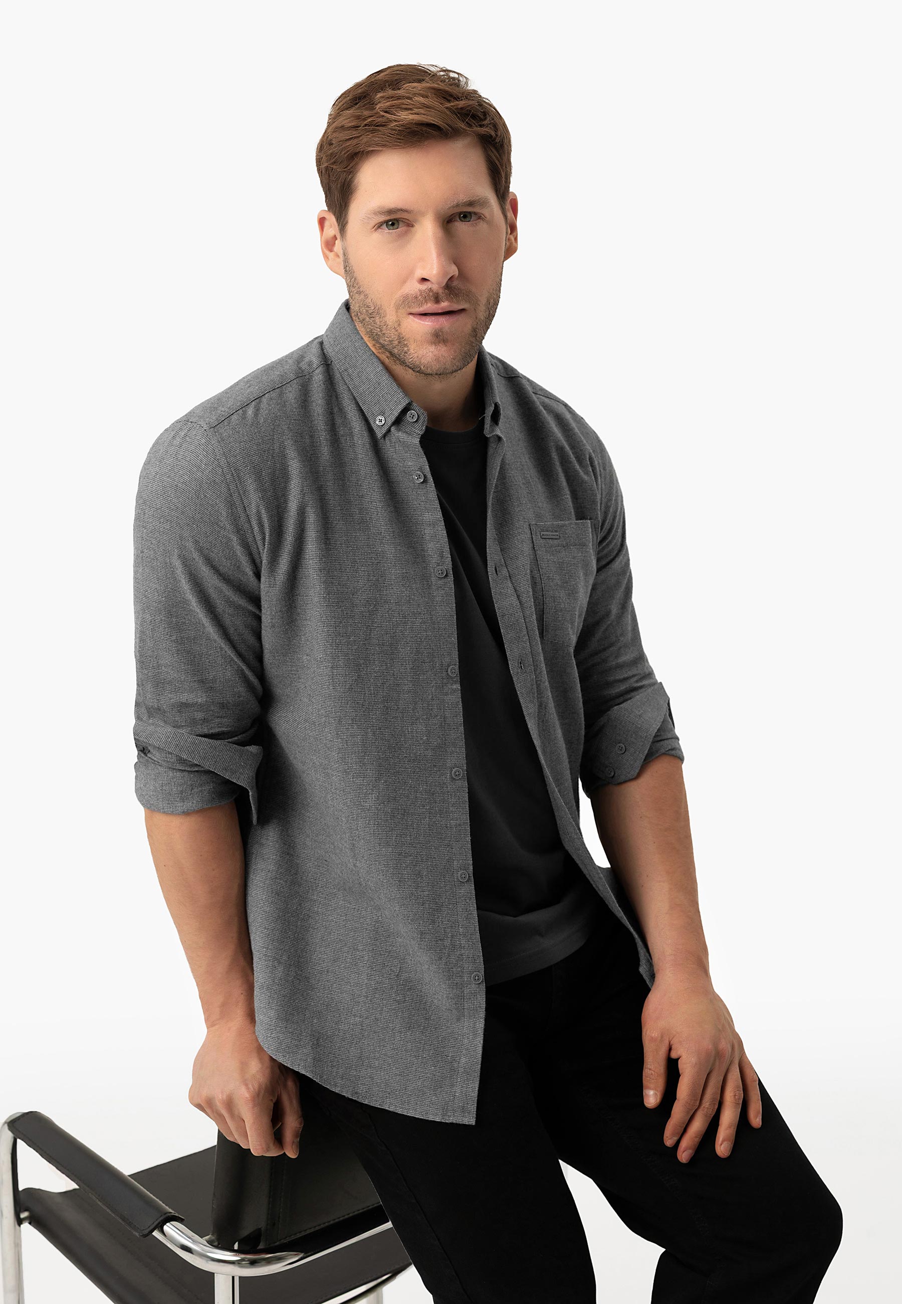 Szara koszula, Slim Fit, K-BELANOS