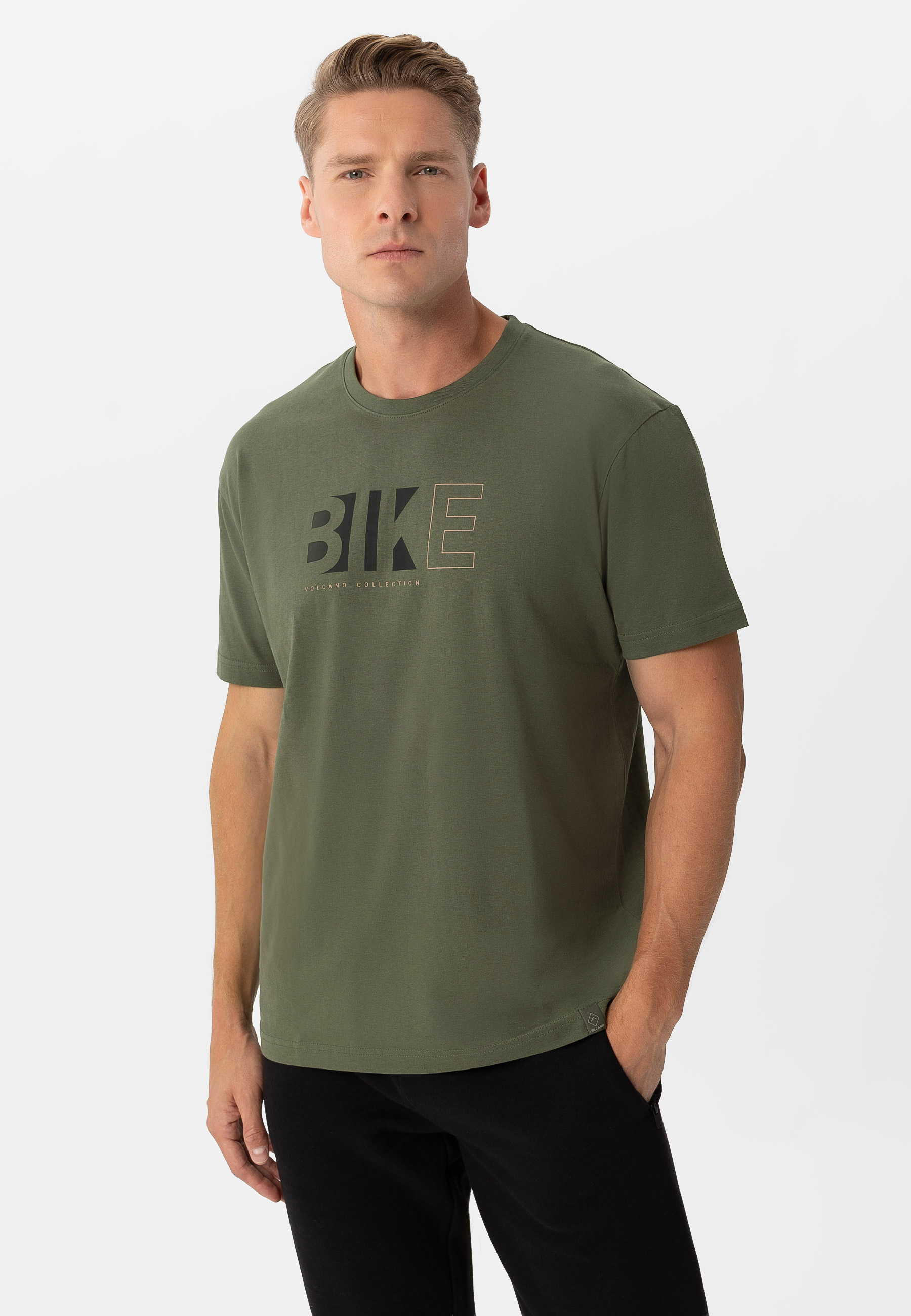 T-shirt męski khaki, Comfort Fit, T-EKIB