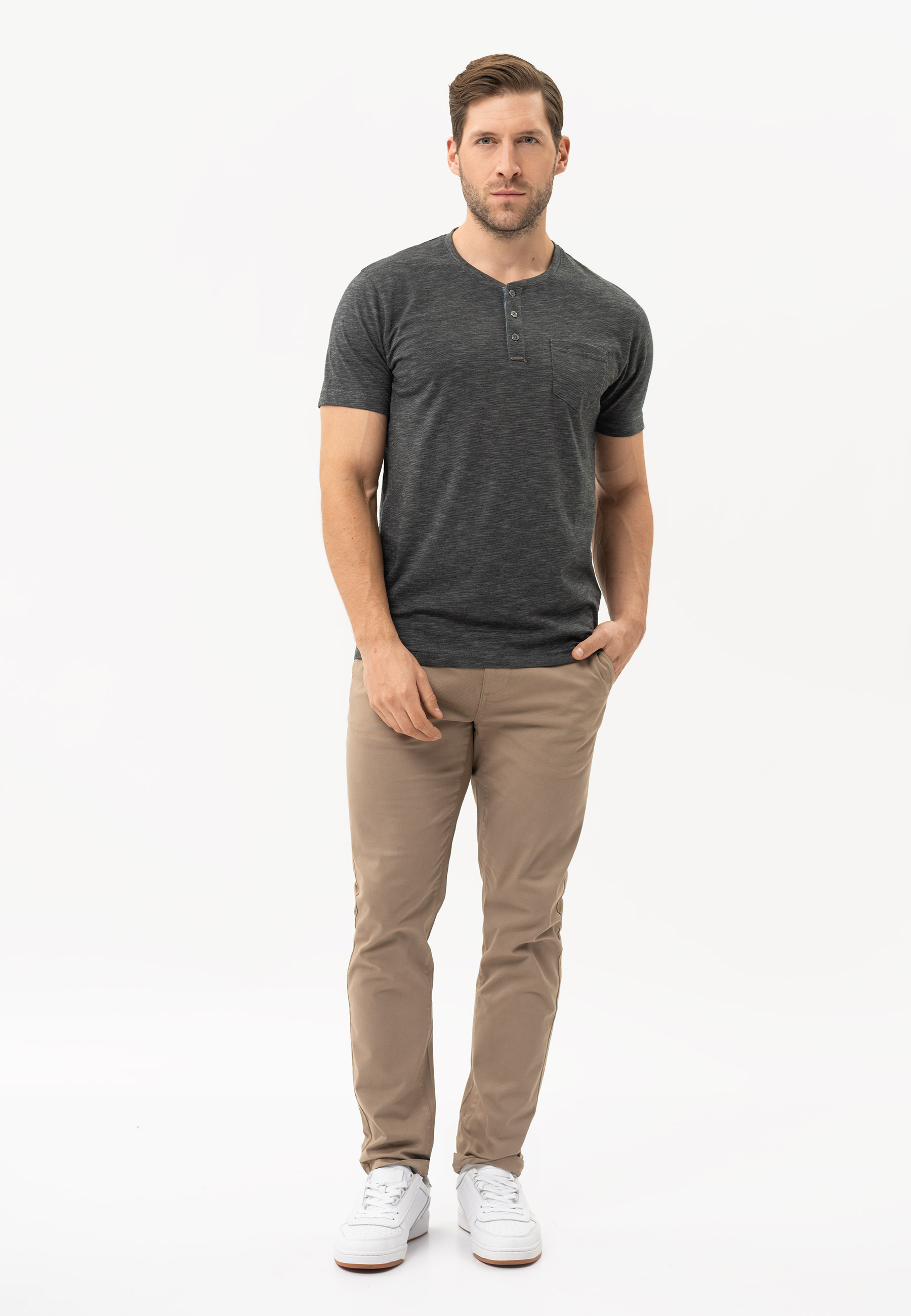 T-shirt z rozpinanym dekoltem T-WARREN