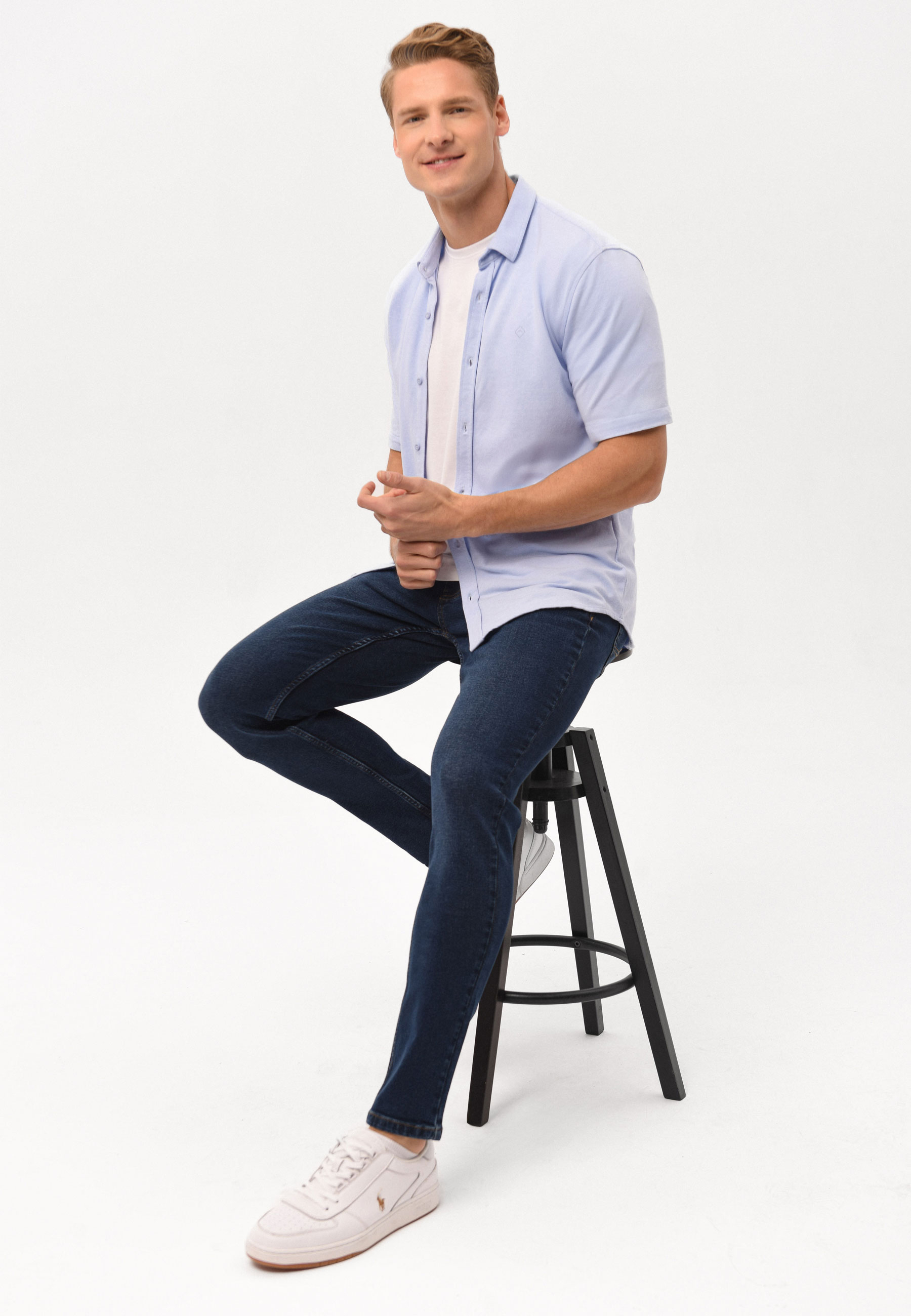 Koszula z krótkim rękawem niebieska, Slim Fit, C-XEWIR