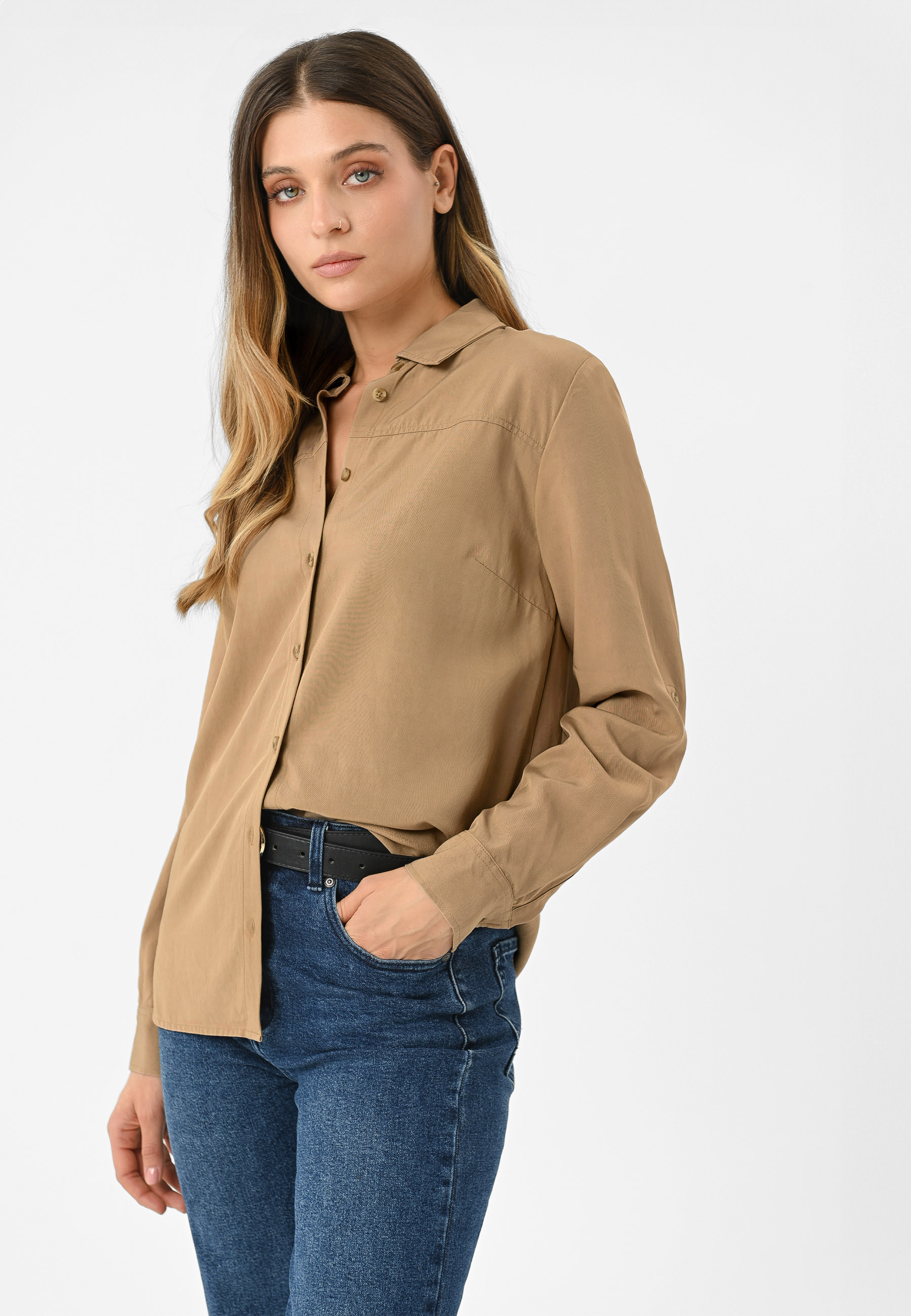 Beżowa koszula z lyocellem K-AKRE