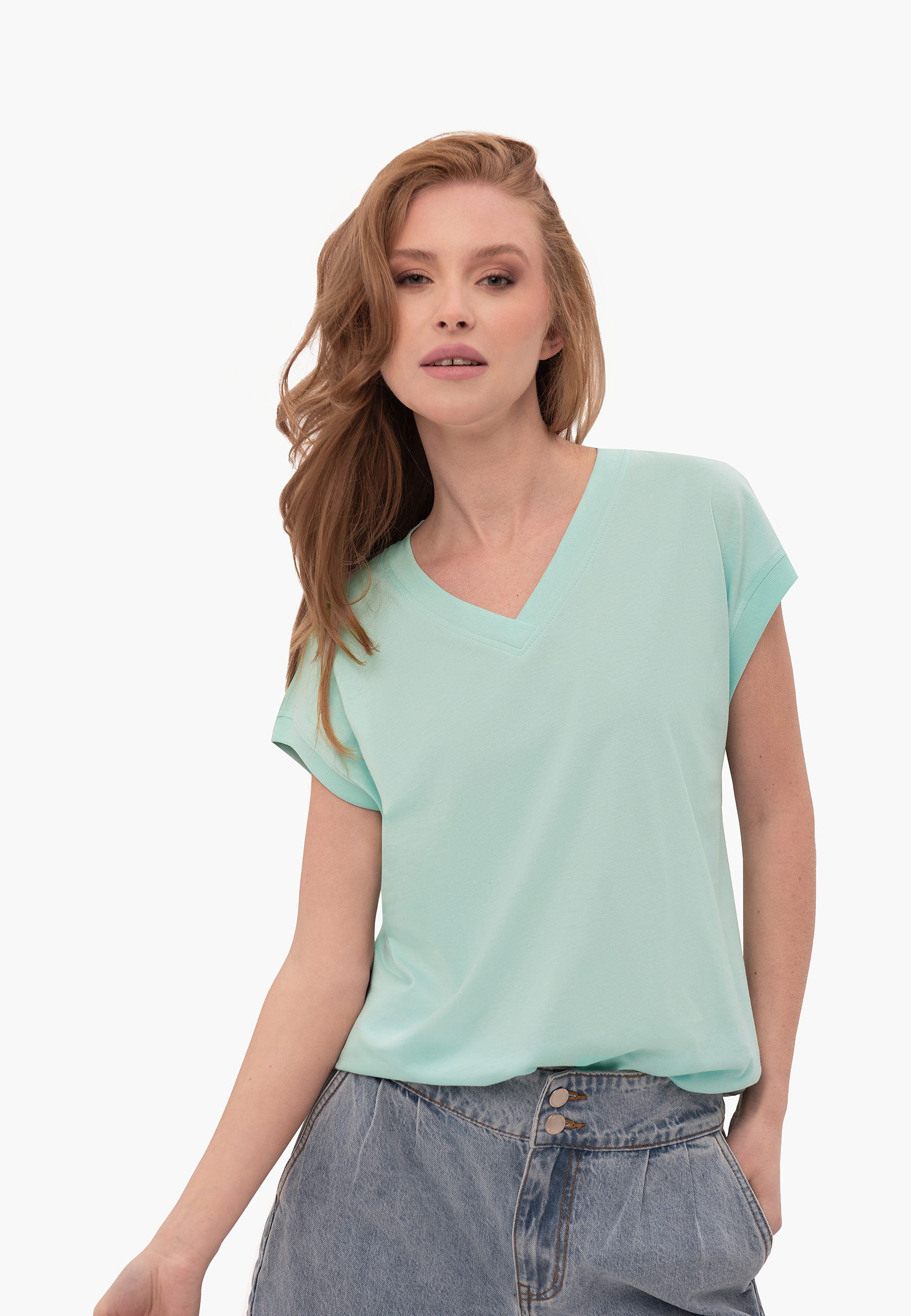 T-shirt z dekoltem V, Comfort Fit, T-SKY