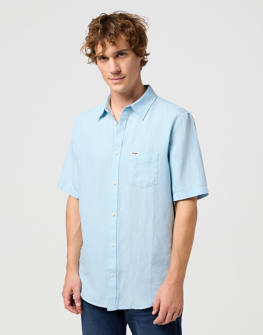 WRANGLER SS 1 PKT SHIRT MĘSKA KOSZULA ELEGANCKA DREAM BLUE 112352188 W5K0012098