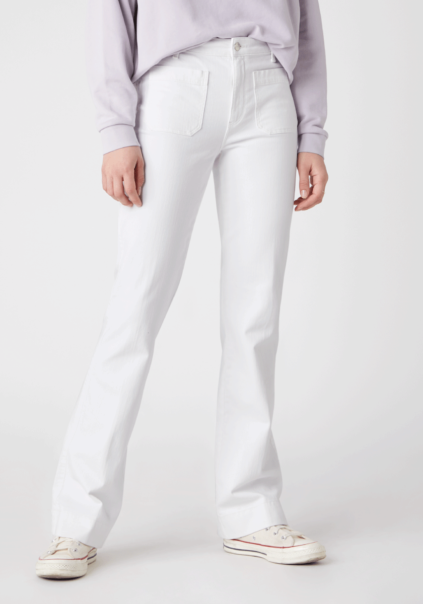 SPODNIE DAMSKIE WRANGLER FLARE OPTIC WHITE W233MH13L 112127850