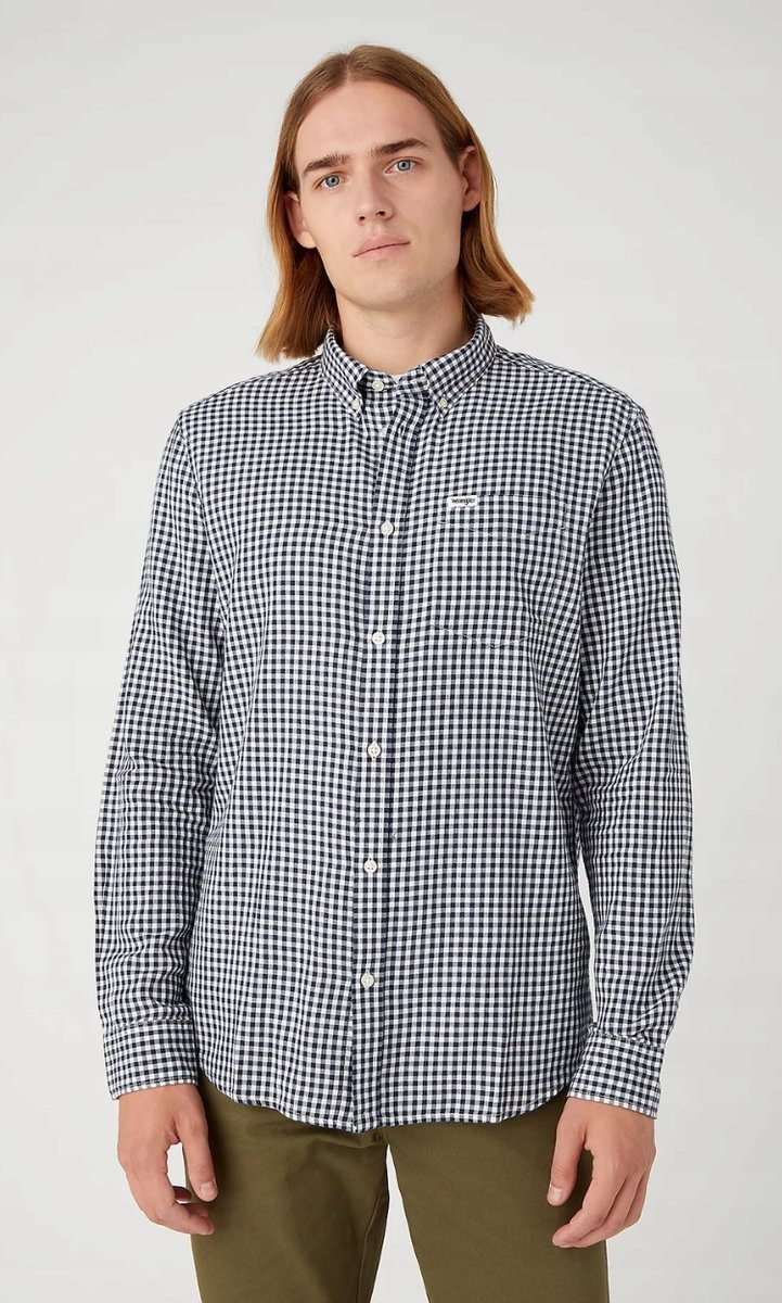 WRANGLER MĘSKA KOSZULA LS 1 PKT BUTTON DOWN NAVY 112345377 W5B1011976