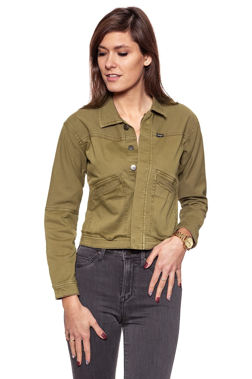 DAMSKA KURTKA JEANSOWA WRANGLER CROP JACKET ARMY GREEN W402CBGV7 112128688