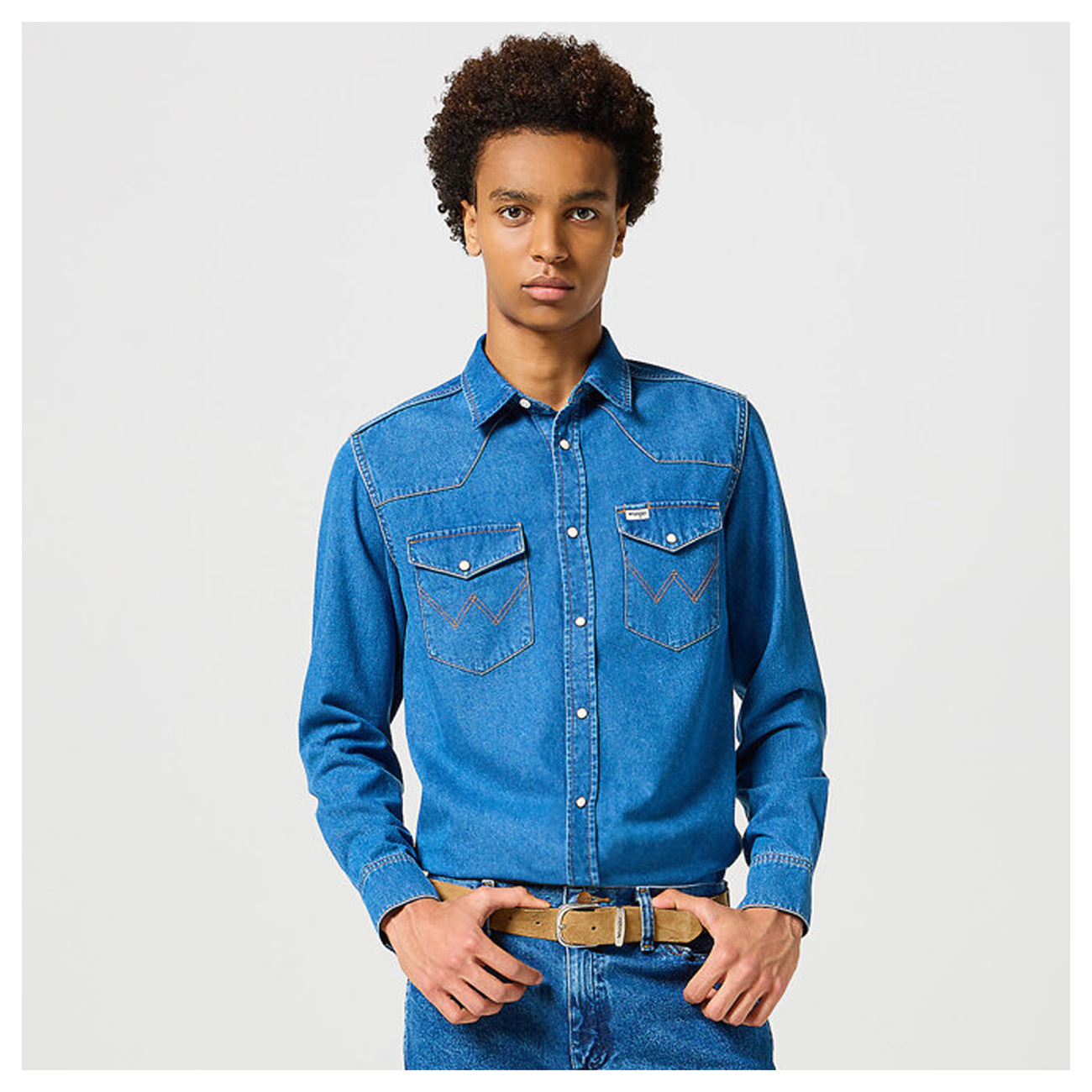 MĘSKA KOSZULA JEANSOWA WESTERN SHIRT MID STONE 112357215 W5B4014179