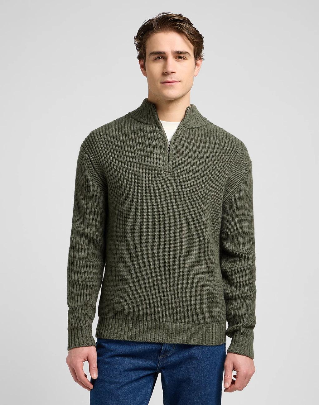 MESKI SWETER LEE CLEAN HALF ZIP KNIT OLIVE GRAY 112370539