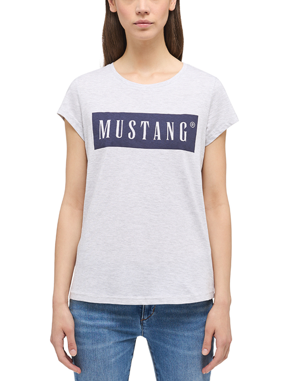 MUSTANG ALINA C LOGO TEE DAMSKI T-SHIRT KOSZULKA LOGO LIGHT GREY MELANGE 1013220 4141