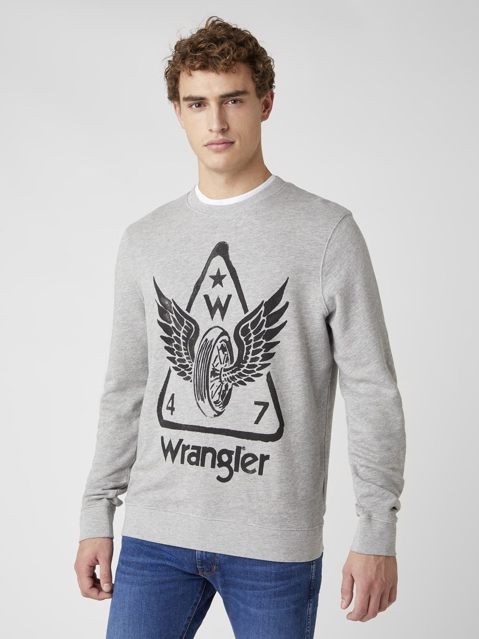 MĘSKA BLUZA WRANGLER GRAPHIC CREW MID GREY MEL W6E2HAX37 112130726