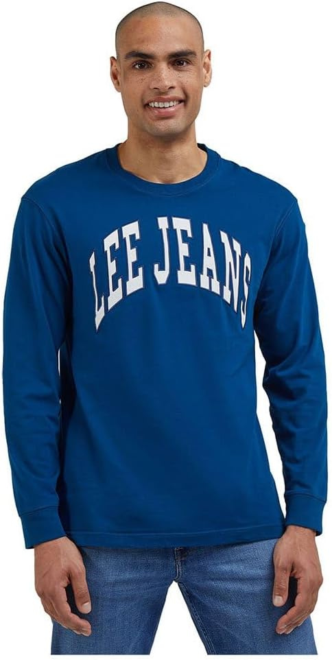 LEE LS VARSITY TEE MĘSKA KOSZULKA Z DŁUGIM RĘKAWEM LONGSLEEVE LOGO NADRUK ROYAL TEAL LL87FEA68