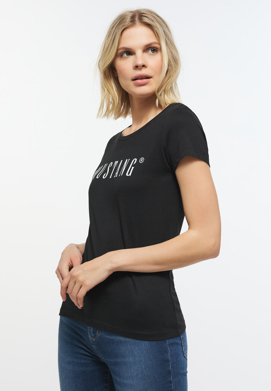 MUSTANG Alina C Tee Logo Damski T-shirt Koszulka Black 1013222 4142