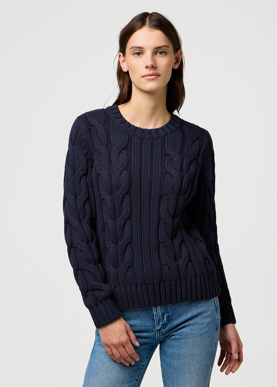 DAMSKI SWETER WRANGLER CABLE KNIT CREW DARK NAVY 112370798