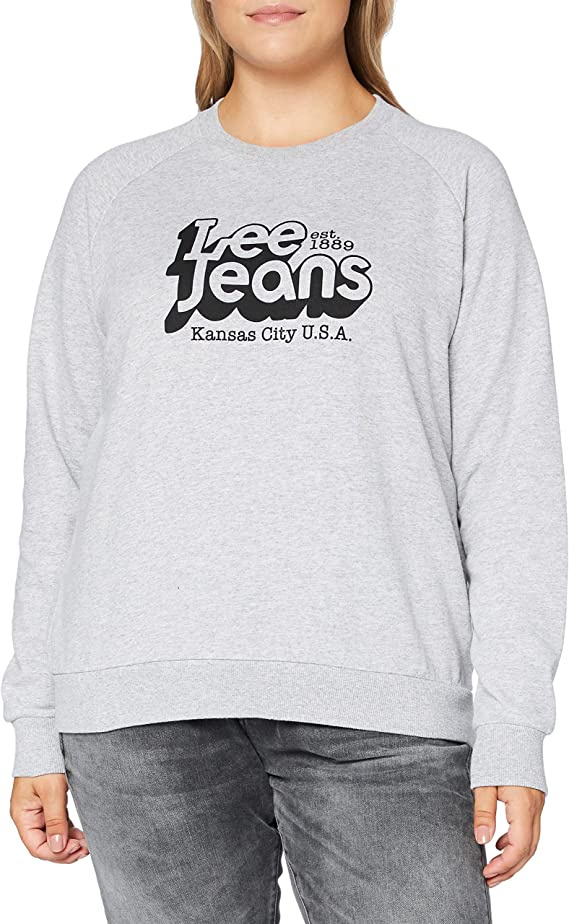 LEE GRAPHIC CREW SWS DAMSKA BLUZA KLASYCZNA LOGO NADRUK GREY MELE L53TTXMP 112112533