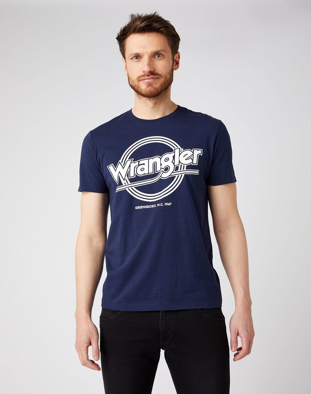 WRANGLER SS ROUND LOGO TEE MĘSKI T-SHIRT NAVY W7MPD3114 112141594