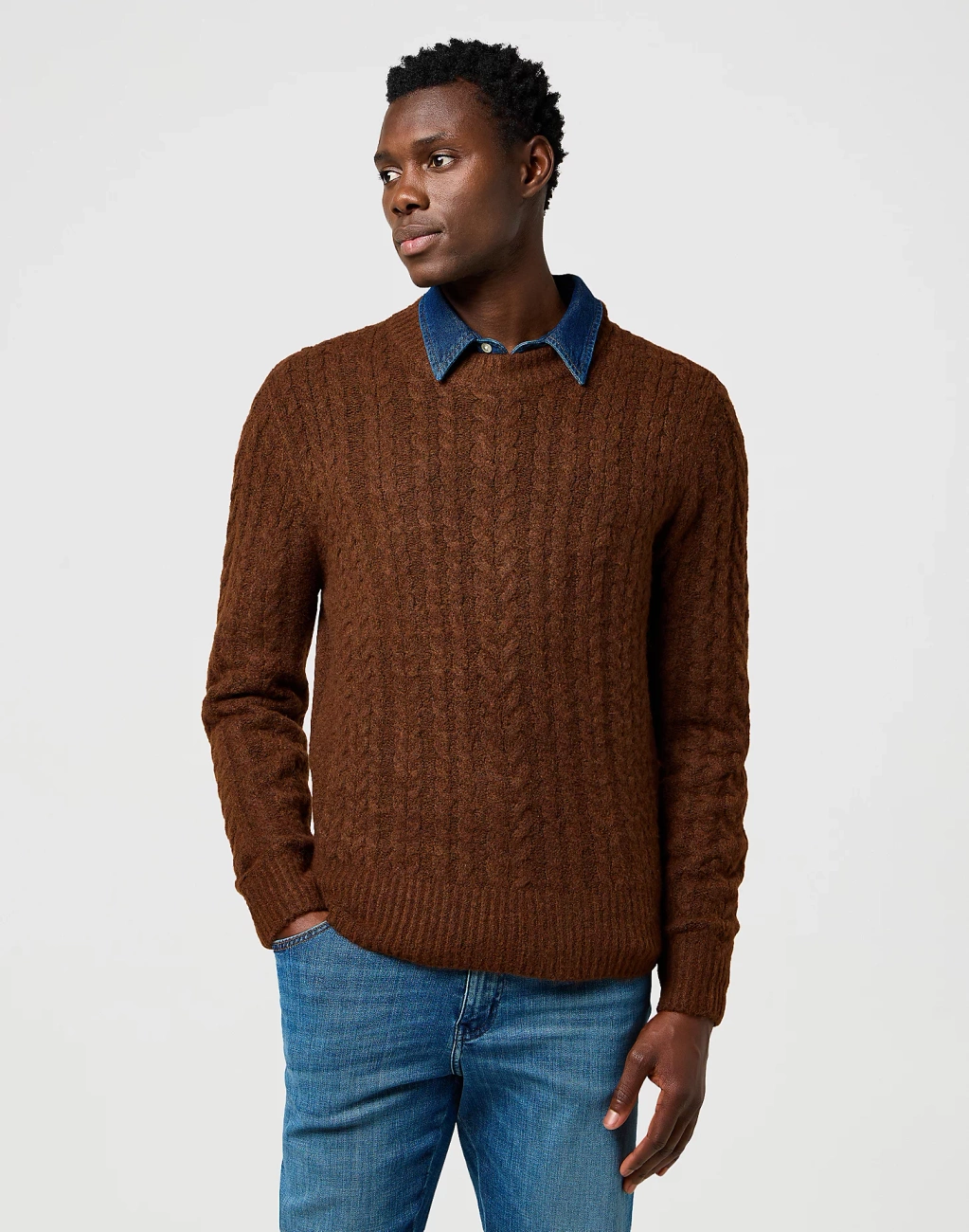 MESKI SWETER WRANGLER CABLE KNIT SWEATER MAHOGANY HEATHER 112371665