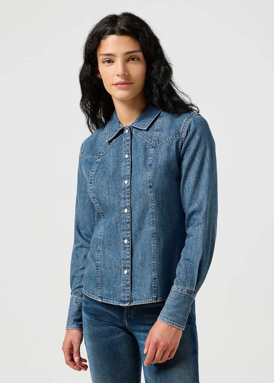 WRANGLER DAMSKA KOSZULA JEANSOWA WRANGLER EXAG YOKE SHIRT FADED BLUE 112356476