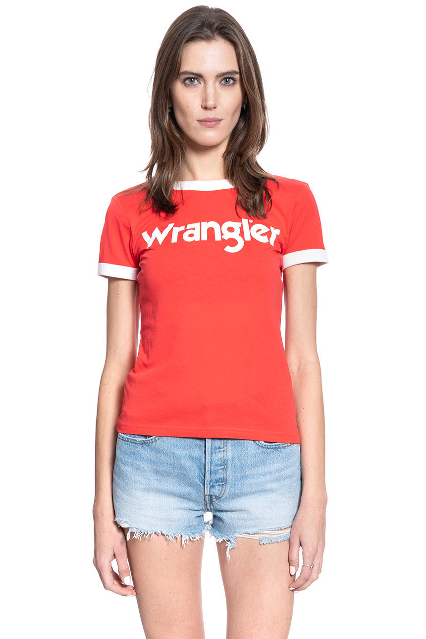 DAMSKI T-SHIRT WRANGLER SS RINGER TEE BITTERSWEET RED W7Z3EVXBO 112132167