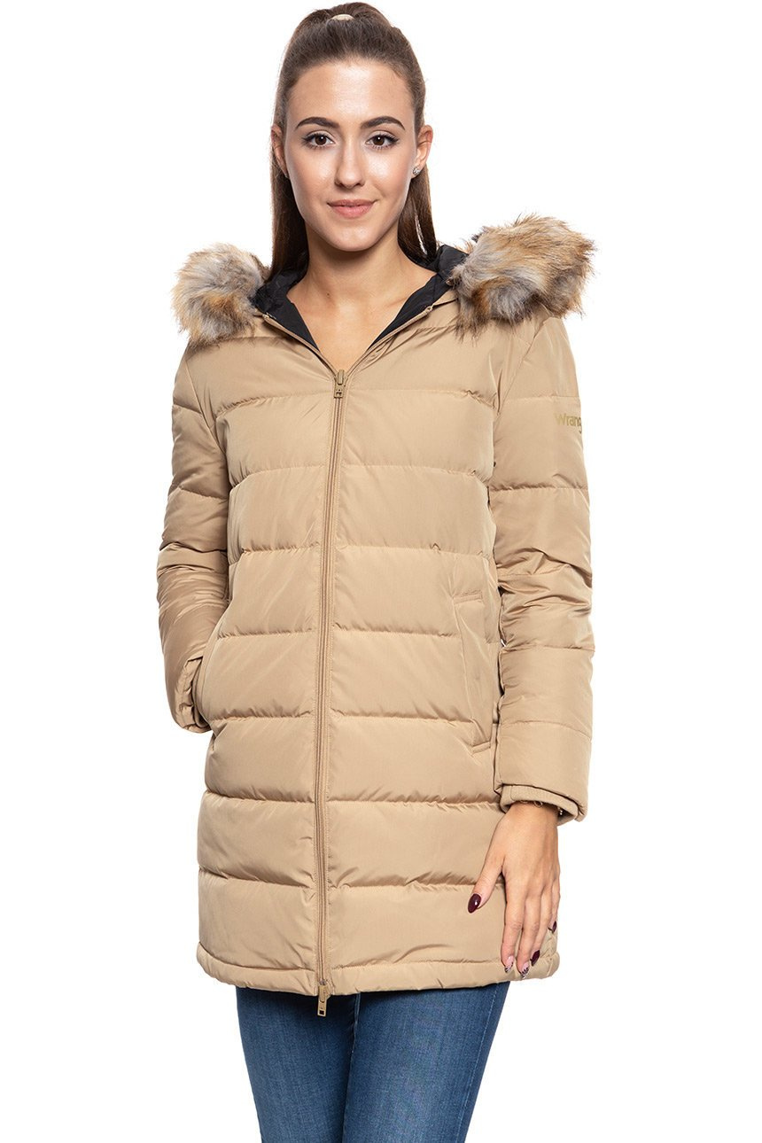 DAMSKA KURTKA ZIMOWA WRANGLER LONG PUFFER CLAY BEIGE W4126VJWM 112128761