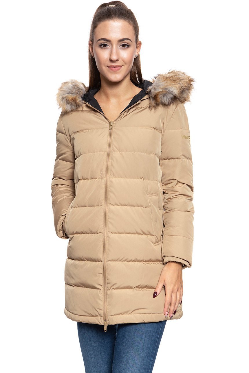 DAMSKA KURTKA ZIMOWA WRANGLER LONG PUFFER CLAY BEIGE W4126VJWM 112128761