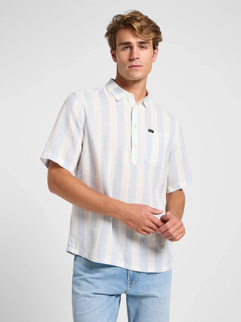 MESKA KOSZULA LEE POPOVER SHIRT SS SHY BLUE 112364226