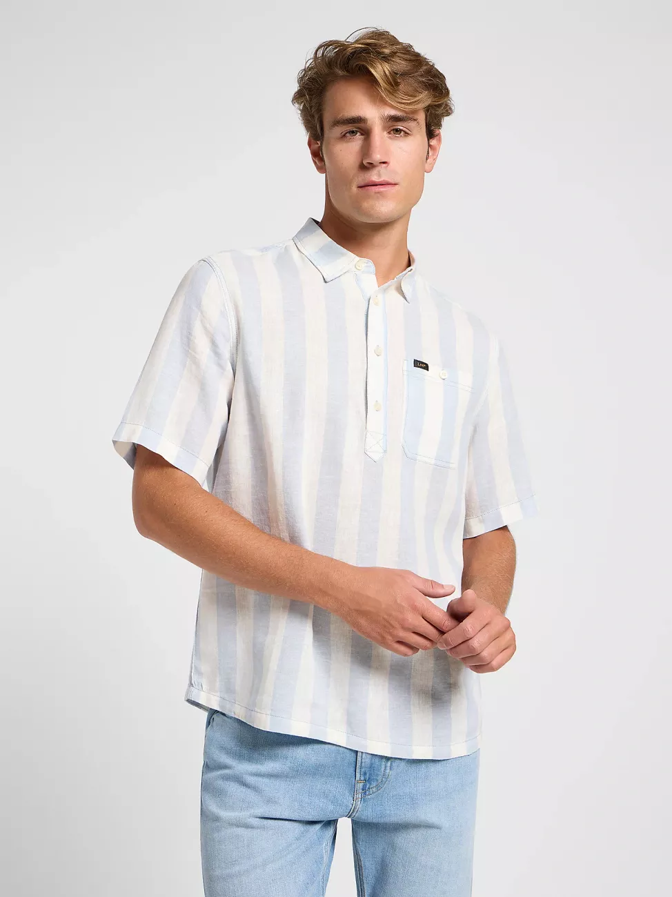 MESKA KOSZULA LEE POPOVER SHIRT SS SHY BLUE 112364226