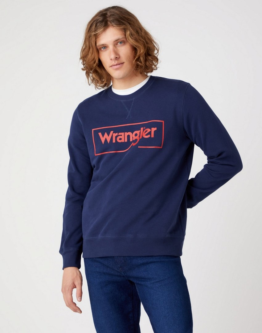 WRANGLER FRAME LOGO CREW MĘSKA BLUZA KLASYCZNA NADRUK NAVY W662HA114 112320240