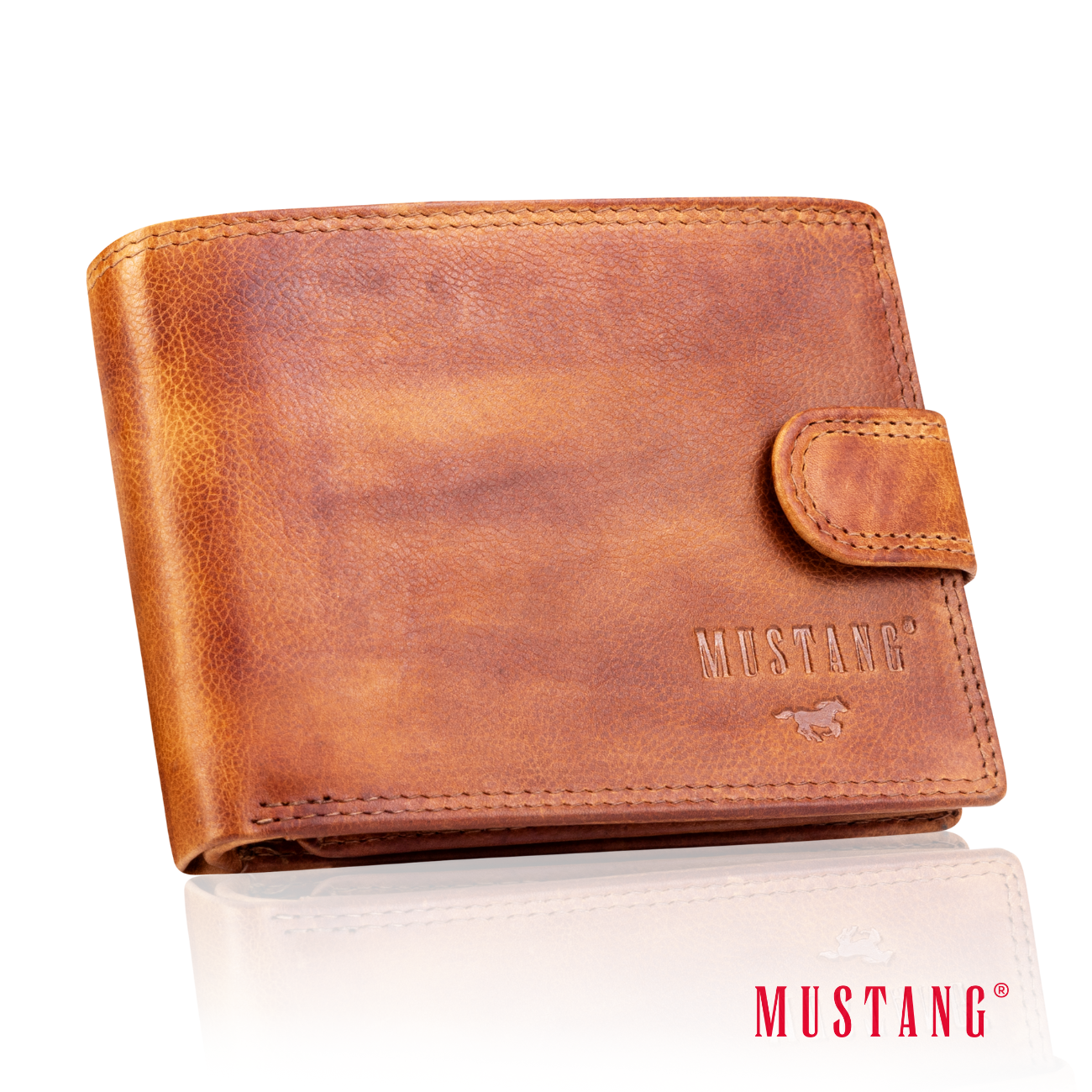 MUSTANG Denimo Wallet Side Opening With Button SKÓRZANY PORTFEL POJEMNY MA KARTY PREMIUM RFID
