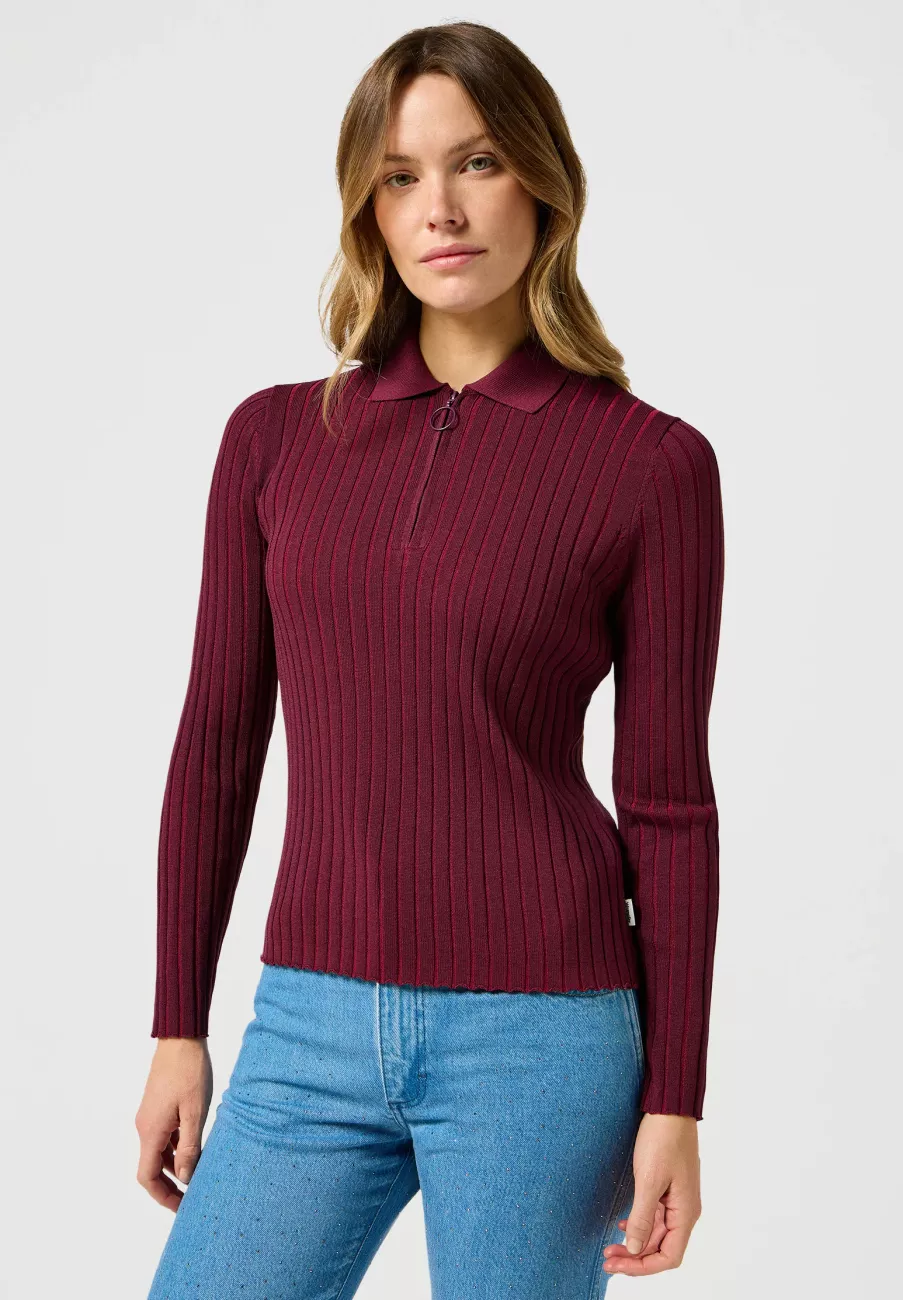 DAMSKI SWETER WRANGLER RIB KNIT POLO PLUM CASPIA 112356484