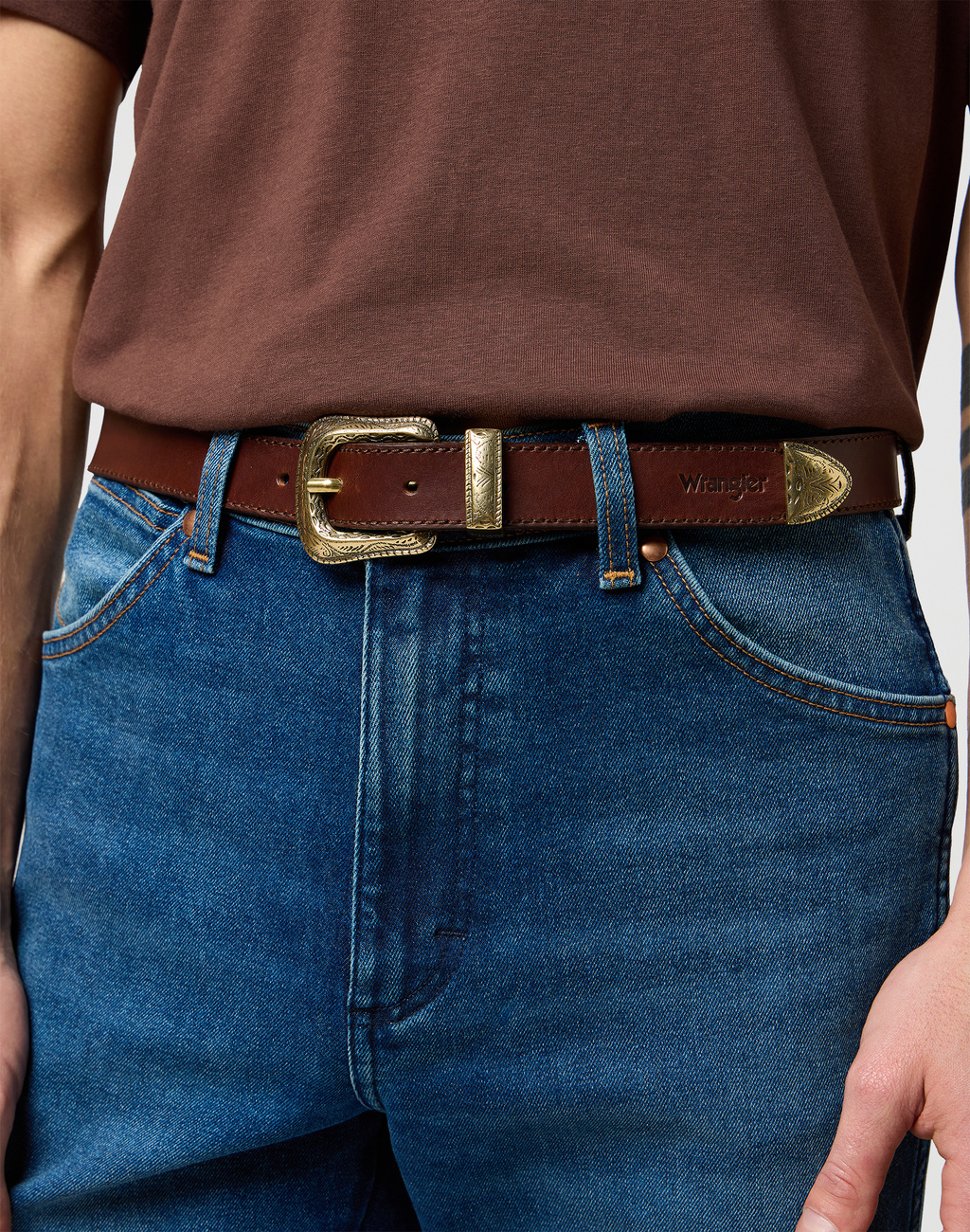 MESKI PASEK WRANGLER WESTERN BELT BROWN 112372623