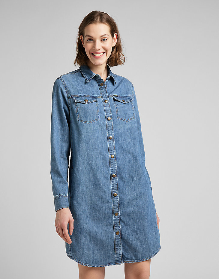 LEE SHIRT DRESS DAMSKA SUKIENKA JEANSOWA DŻINS MID STONE L50DPLVK 112145226
