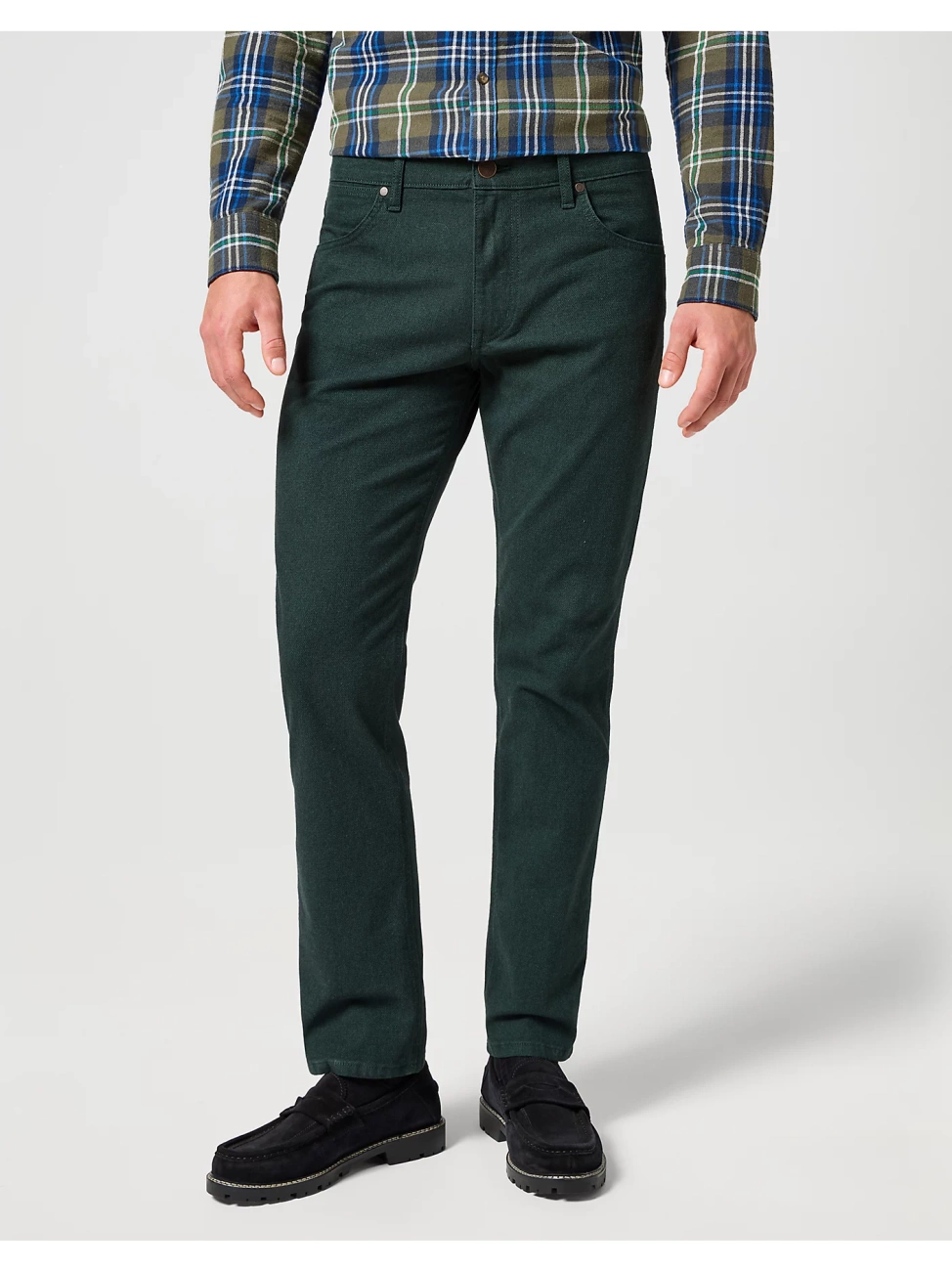 WRANGLER GREENSBORO MĘSKIE SPODNIE MATERIAŁOWE MATERIAŁ CHINO SCARAB 112358920 W15Q008868